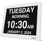 American Lifetime 【New 2024 Dementia Clock Large Digital Clock for Seniors, Digital Clock Large Display, Custom Alarms, Clock with Day & Date for Elderly, Large Number Digital Clock White, 15 Inch