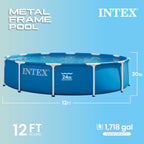 INTEX Metal Frame 12 ft x 30 in Above Ground Pool Set, Round Swimming Pool with Steel Frame