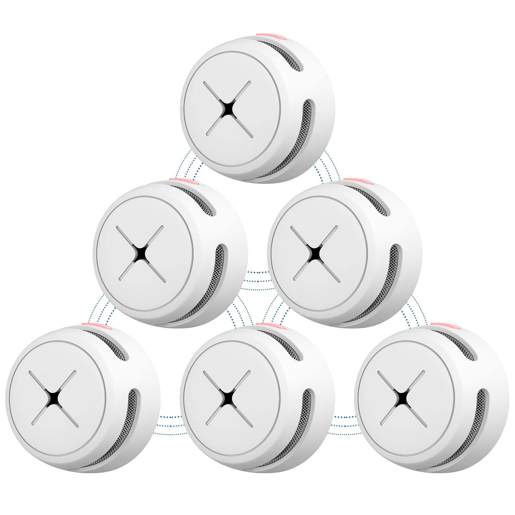 AEGISLINK Interlinked Smoke Detector, Smoke Alarm with Replaceable Battery, Wireless Interconnected Smoke Alarm, S-RF500 (RF Interlinked, 6-Pack)