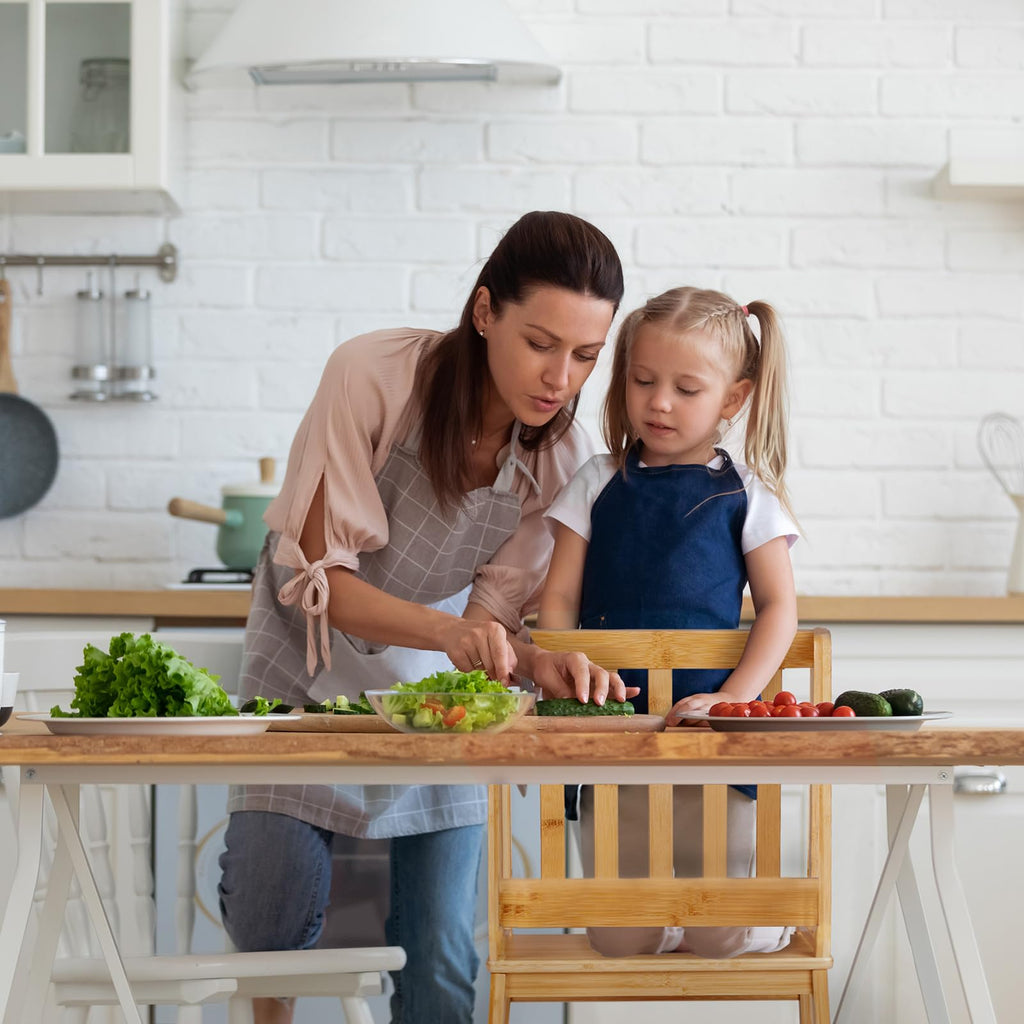 COSYLAND Kids Kitchen Step Stool，Toddler Standing Tower with CPC Certification, Removable Anti-Drop Railing Safety Rail Enjoys Unique Patented Design A Anti-tip Structure More Stable, Natural Bamboo