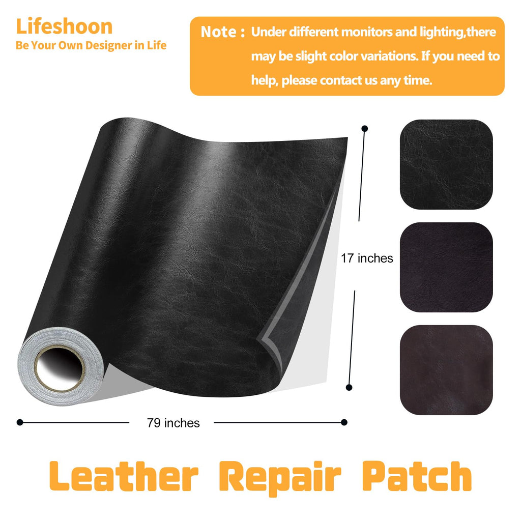 Lifeshoon Leather Repair Patch, 17X79 Inch Glossy Self Adhesive Leather Repair, Large Vinyl Patch Tape for Couches, Furniture, Car Seats, Cabinets, Wall, Handbags （17X79 Inch, Dark Brown）