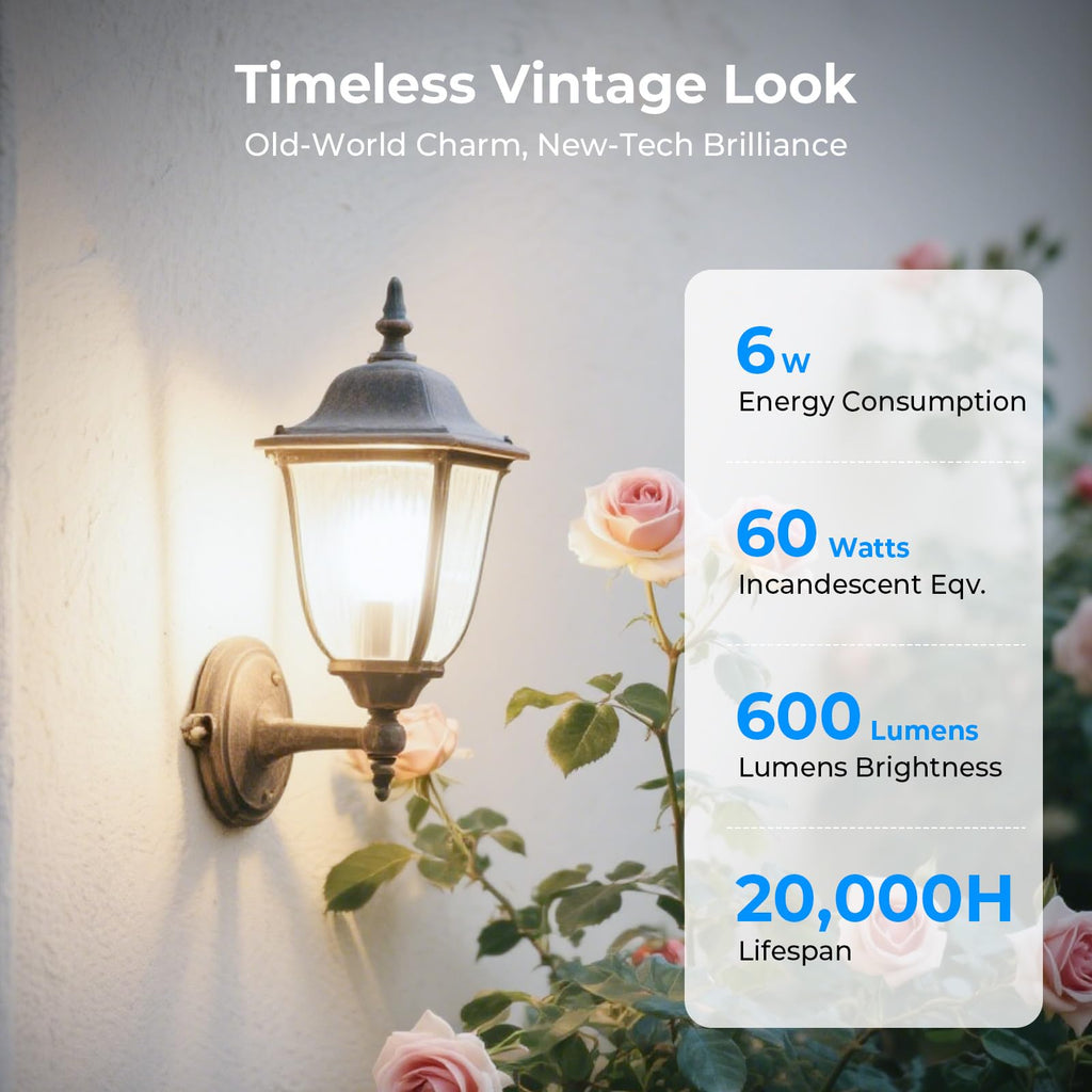 GvvooHome Dimmable Edison Bulbs, 4000K Daylight White, 6W Equivalent to 60 watt E26 LED Bulb, ST58 Vintage Light Bulbs, 600LM, 90+ CRI, E26 Base, Clear Glass, 6 Pack