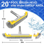 POOLAZA 20'' Pool Brush, Heavy Duty Pool Brushes for Cleaning Pool Walls & Floors, Premium Pool Brush Head for Inground Pools with BPT Bristles & EZ Clip, Curved Ends High-Efficiency Pool Scrub Brush