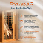 DYNAMIC SAUNAS Barcelona 1- to 2-Person Low EMF FAR Infrared Sauna with Red Light Therapy & Bluetooth Speakers | Personal Indoor Dry Heat Sauna for Home & Gym – Made from Canadian Hemlock