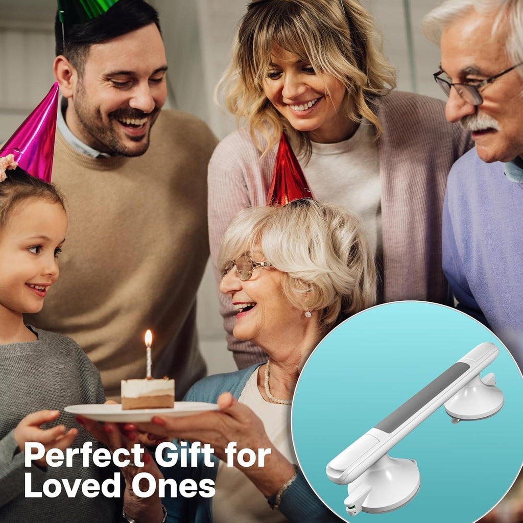 TenderTouches 12-Inch Shower Handle, Bathtub Safety Aids for Disabled and Elderly, Safety Grab Bar Suction Cup, Heavy Duty No Drilling Removable Shower Handrails for Seniors
