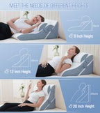 Ziiyllean Bed Wedge Pillow for Sleeping, 20-in-1 Adjustable Pillow Wedge Acid Reflux Pillow, 9 &12 & 20 Inch 3-in-1 Incline Wedge Pillow for Back Pain Relief, Gerd, Snoring