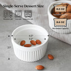 DOWAN 8 oz Ramekins Oven Safe for Creme Brulee, Souffle Dish Baking Bowls, Custard Cups for Pudding Dips Sauce Dessert Yogurt Ice Cream, Ceramic Ramiken Set of 6, Soft White