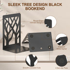 4-Piece Modern Metal Bookends for Shelves, Black Tree Book Ends for Books, Decorative Book Organizer for Desk, Non-Skid Shelve Bookends for Home Office
