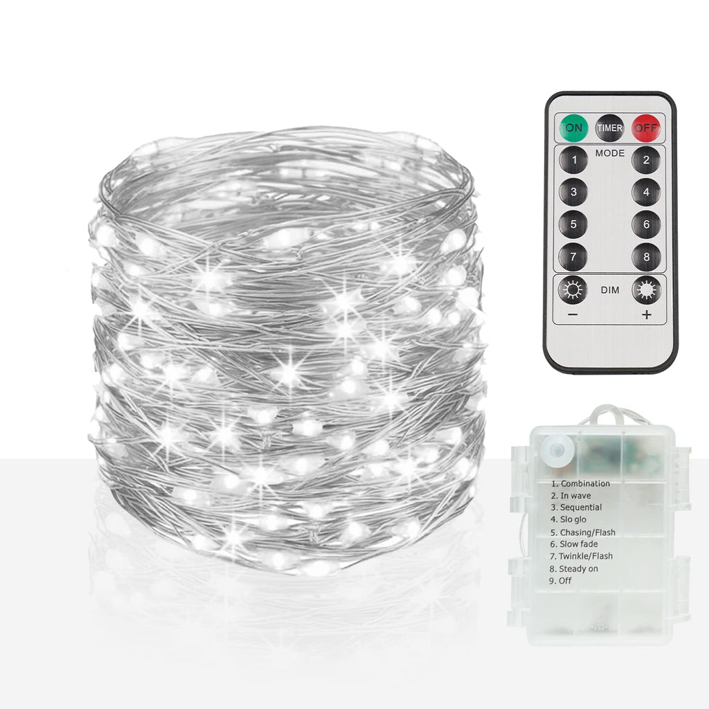 suddus 66ft 200 LED Outdoor String Lights, White Fairy Lights Battery Operated with Remote, Led Twinkle Lights for Bedroom, Wreath, Patio, Tapestry, Backyard, Garden, Christmas, Party, Indoor