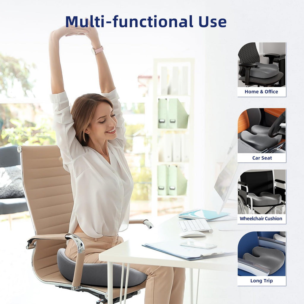 Ruizman Seat Cushions for Office Chairs - Large Office Chair Cushion for Butt - Memory Foam Seat Cushion for Tailbone Pain Relief | 18.1x16.5 Inches (Dark Grey)