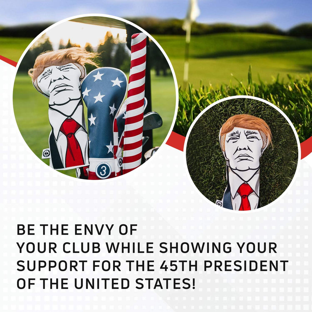 Pins & Aces Keep America Great Premium Golf Club Headcover - Quality Leather, Hand-Made Funny Head Cover - Style and Customize Your Golf Bag - Tour Inspired, Donald Trump Golf Design (Driver)