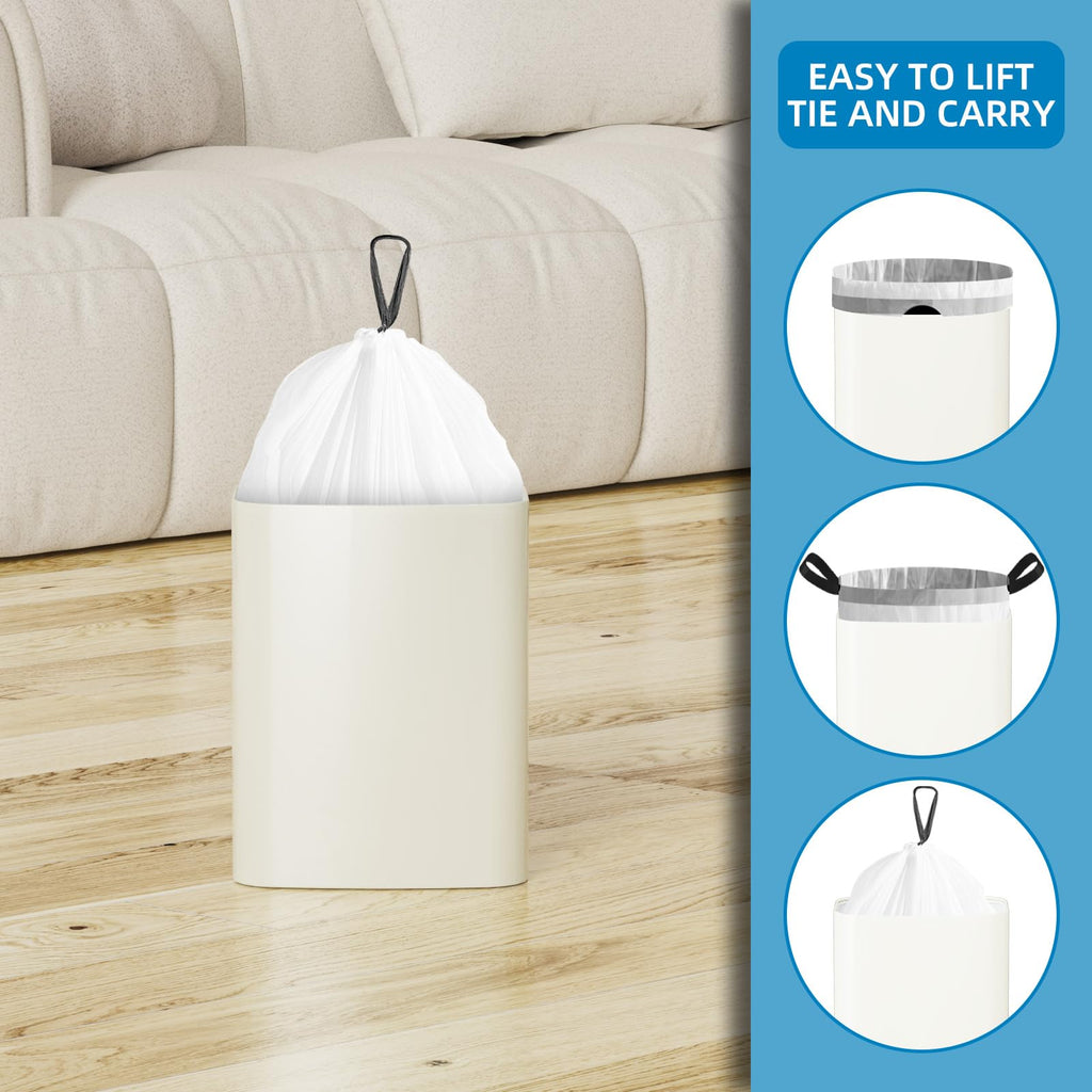 120 Counts 1.6 Gallon Mini Drawstring Trash Bags, Small Garbage Bags, Code a fit 4.5-8 Liter, 1.2-2 Gal, White Trash Bin Liners for Home Office Kitchen Bathroom Bedroom