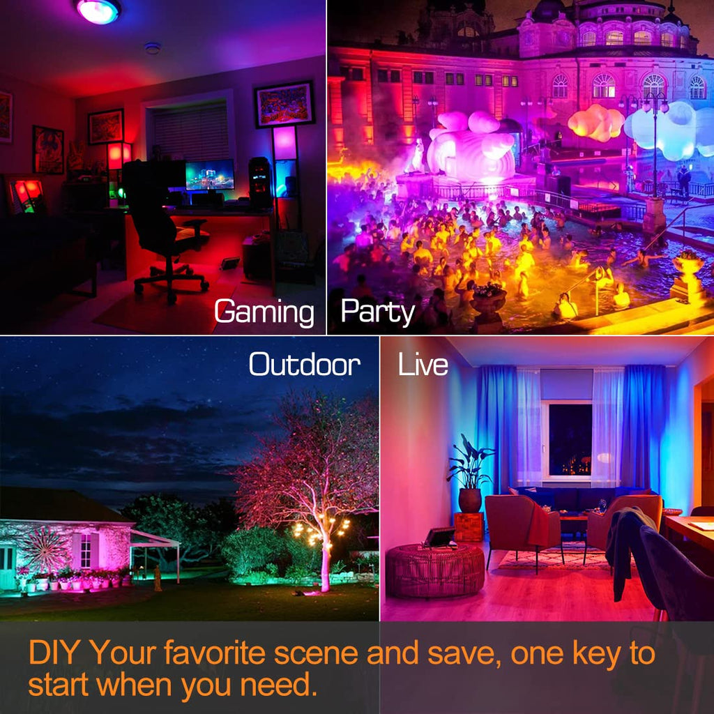 LED Flood Light Outdoor, 300W Equivalent 3000LM Smart RGB Landscape Lighting with APP Control, DIY Scenes - Timing - Warm White 2700K - Color Changing Uplight, IP66 Waterproof US Plug MELPO(4 Pack)