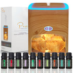 Himalayan Pink Salt Diffuser & 10 Essential Oils – 2-in-1 Therapeutic Device - Aromatherapy & Ionic Himalayan Salt Therapy – 400ml Ultrasonic Vaporizer and Ionizer with Ambient Glow (Light)