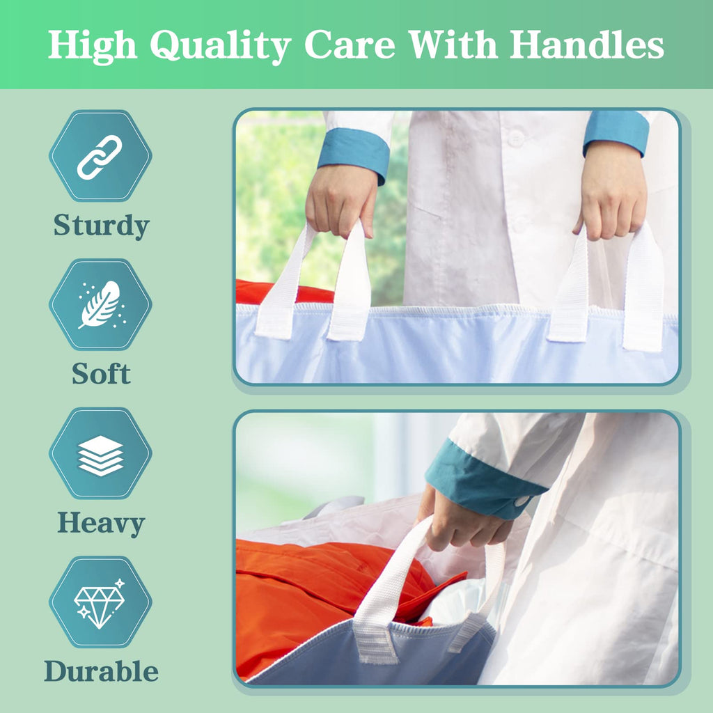 MILDPLUS Washable Bed Pads with 6 Sturdy Handles 34”×36” Extra Large Reusable Underpads 4-Layers Leakproof Chucks Pads Washable for Incontinence (Green,1 Pack)