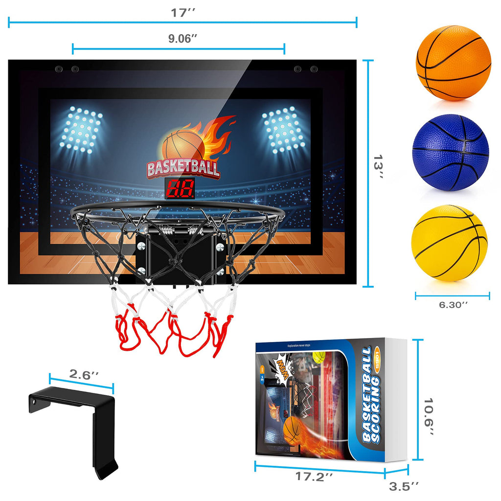 TREYWELL Indoor Basketball Hoop Fan Backboards for Teens and Adults Door Room Basketball Hoop Mini Hoop with Electronic Scoreboard, 3 Balls and Batteries Basketball Toys for 8 9 10 11 12