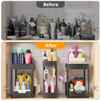 Simple Trending 3 Pack Under Sink Organizer, Pull-Out Cabinet Organizer Drawer, 2 Tier Multi-Purpose Slide Out Storage Shelf for Kitchen Bathroom, Black