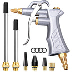 Industrial Air Blow Gun with Brass Adjustable Air Flow Nozzle and 2 Steel Extension, Pneumatic Air Compressor Accessory Tool Dust Cleaning and Blower Gun