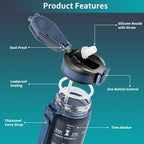 Water Bottle with Straw, 32oz Motivational Water Bottles with Time Marker to Drink, Tritan BPA Free, 1L Sports Water Bottle with Carry Strap LeakProof for Women Gym Fitness Outdoor (1 Pack)