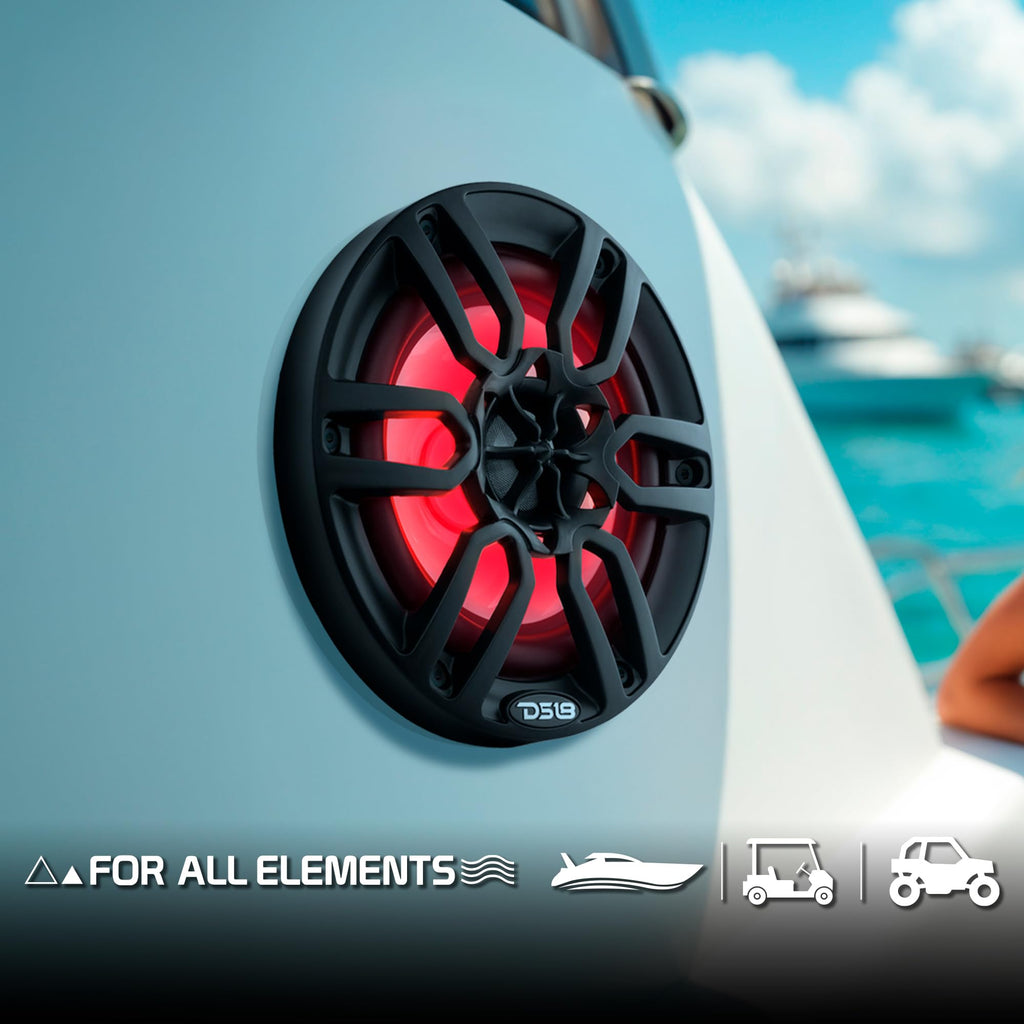 DS18 HYDRO NXL-6 - High End Coaxial Speaker Pair - 2-Way Marine Speaker w/Integrated RGB Lights - 300 Watt - 100% UV Stable - Water Resistant Speakers - 6.5 Inches, Black