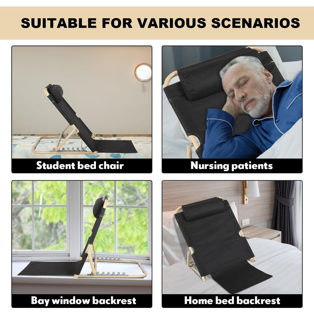 Menkxi Lifting Bed Backrest Portable Folding Adjustable Sit up Back Rest Multifunction Chair for Bed Change Angle of Backrest for Elderly Patients Back Neck Lumbar Support (Black,28.4 Inch)