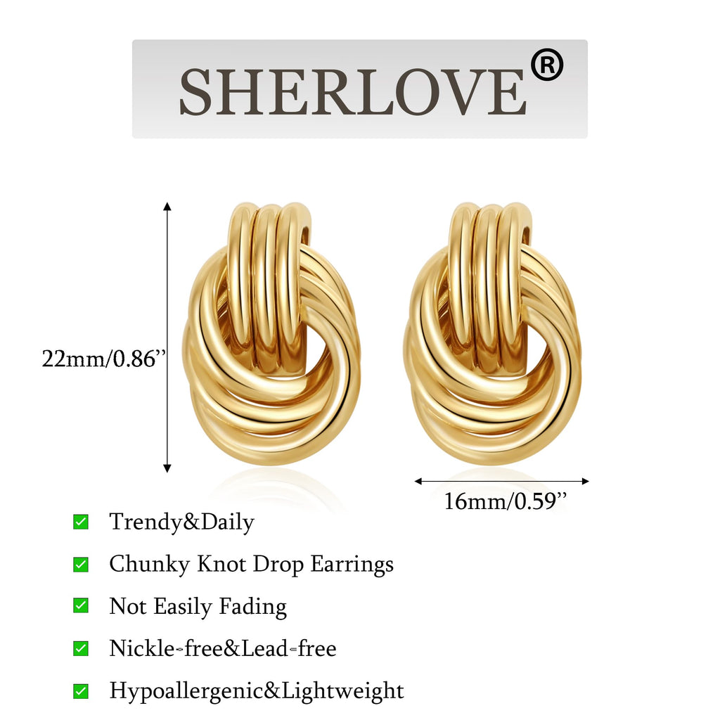 Trendy Gold Plated Knot Earrings for Women Chunky Statement Drop Dangle Earrings Lightweight Hypoallergenic Fashion Accessories Gifts for Womens Gold Jewelry