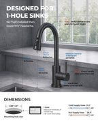 WEWE Kitchen Faucets with Pull Down Sprayer, Stainless Steel Single Handle 1 Hole for Family Kitchen Commercial Camper Laundry Rv Bar, Matte Black
