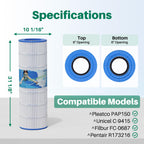 TOREAD Pool Filter Replacement for Pentair CC150, CCRP150, PAP150, PAP150-4, Ultral-C4, PP-C4, Unicel C-9415, R173216, 59054300, Filbur FC-0687, 160317, 160355, 160352, L x OD: 31 1/8" x10 1/16"