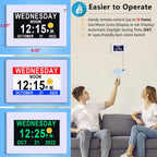 【2024 New】 19 Alarms Digital Clock with Auto DST, Sun Moon Icons, 20 Custom Reminders, 10-Level Auto Dimmer, 6 Display Modes, Day Date Calendar Clock for Seniors Dementia Alzheimers'- 7" with Remote