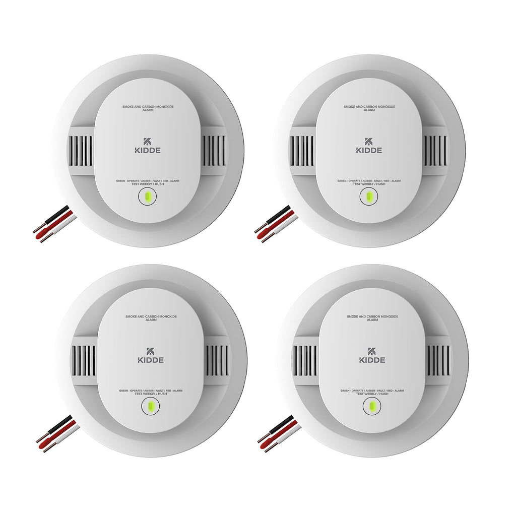 Kidde Hardwired Smoke & Carbon Monoxide Detector, AA Battery Backup, Voice Alerts, Interconnectable, LED Warning Light Indicators, 4 Pack