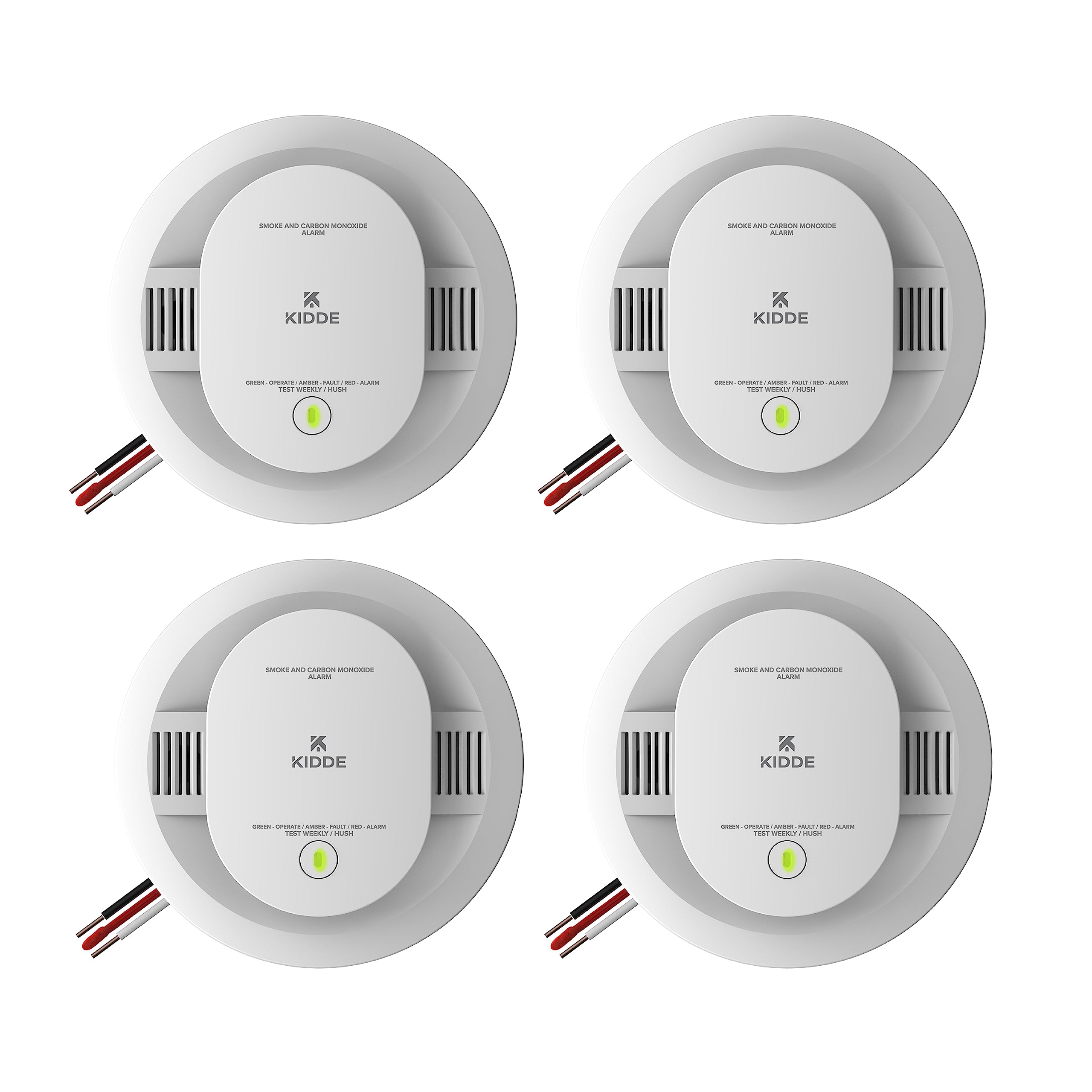 Kidde Hardwired Smoke & Carbon Monoxide Detector, AA Battery Backup, Voice Alerts, Interconnectable, LED Warning Light Indicators, 4 Pack