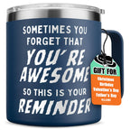 KLUBI Mens Birthday Gift Ideas - Sometimes You Forget You're Awesome 14oz Navy Coffee Mugs for Men Christmas Gifts Thank You Gifts for Men Gifts for Birthday Gifts for Men Unique Gifts for Men Over 50