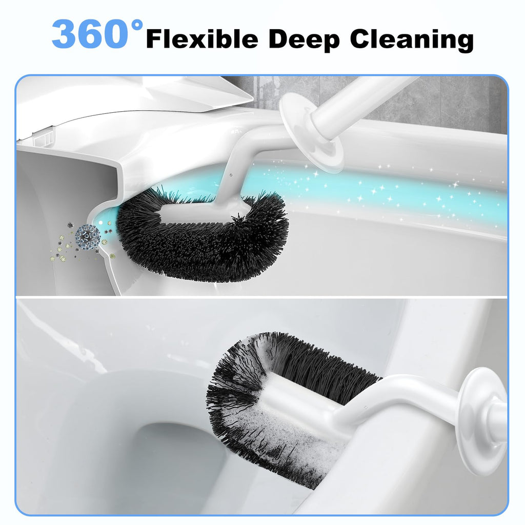 Toilet Bowl Brush Holder Set: Curved Design with Holder for Deep Cleaning Under Rim - Compact Hidden Scrubber for Small Space - Modern RV Bathroom Accessories - White 1 Pack