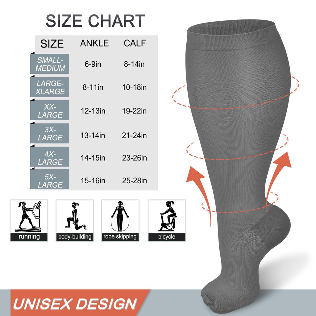 Diu Life 3 Pairs Plus Size Compression Socks for Women and Men Wide Calf Extra Knee High Support for Circulation