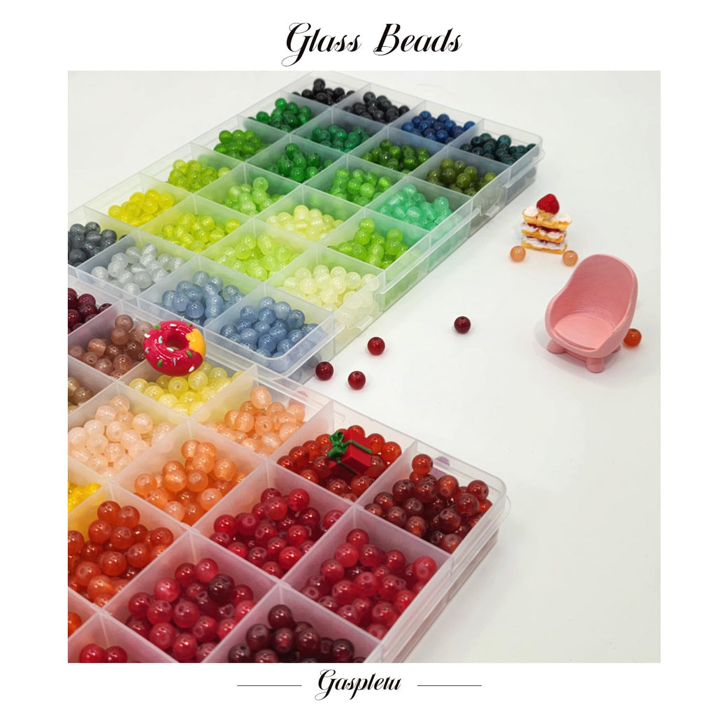Gaspletu 2600PCS 6mm Glass Beads for Jewelry Making, 48 Colors Crystal Beads Bracelets Making Kit, Christmas Colors 2 Box Round Beads Suitable for Beginners