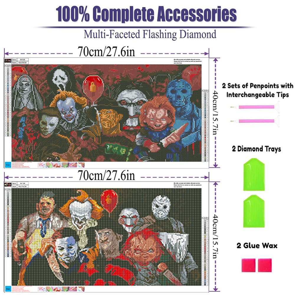 OFRKE 2 Pack Halloween Diamond Painting Kits for Adults,5D Full Round Diamond Halloween Clown Diamond Art Kit, Large Dots Diamond Painting for Beginners, DIY Beads for Home Wall Decor (28X16inch)