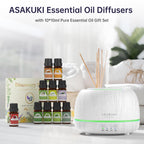 ASAKUKI Premium Essential Oil Diffuser with 10 Oil Set &Remote Control, 5 in 1 Ultrasonic Aromatherapy Fragrant Oil Humidifier Vaporizer, Timer and Auto-Off Safety Switch-White