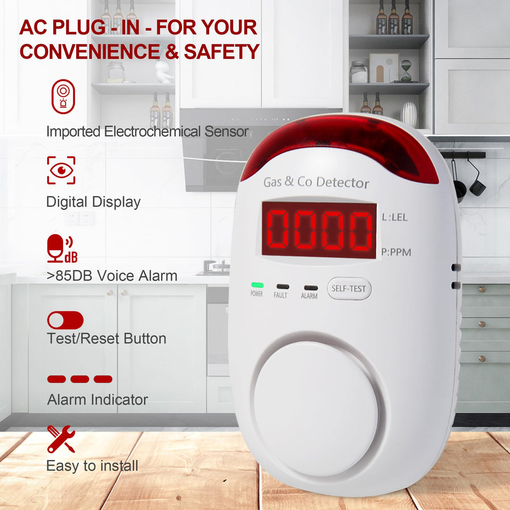 2 Packs Gas & Carbon Monoxide Detectors - Plug in Carbon Monoxide Detector & Propane, Natural Gas Detector, CO Monitor Alarm & Explosive Gas Detector Alarm for Home,RV