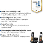 Panasonic Cordless Phone with Answering Machine, Advanced Call Block, Bilingual Caller ID and Easy to Read High-Contrast Display, Expandable System with 2 Handsets - KX-TGD832M (Metallic Black)