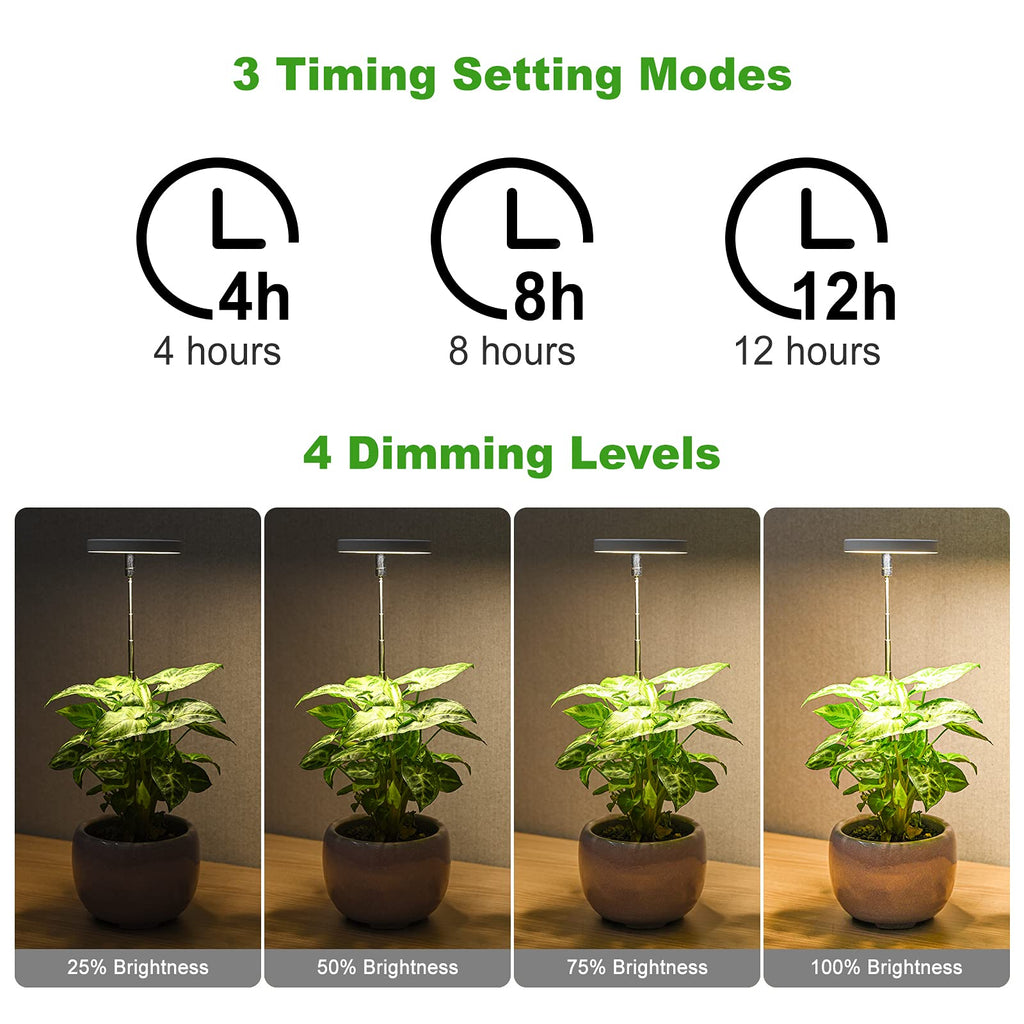 LORDEM Grow Light, Full Spectrum LED Plant Light for Indoor Plants, Height Adjustable Growing Lamp with Auto On/Off Timer 4/8/12H, 4 Dimmable Brightness, Ideal for Small Plants, 2 Packs