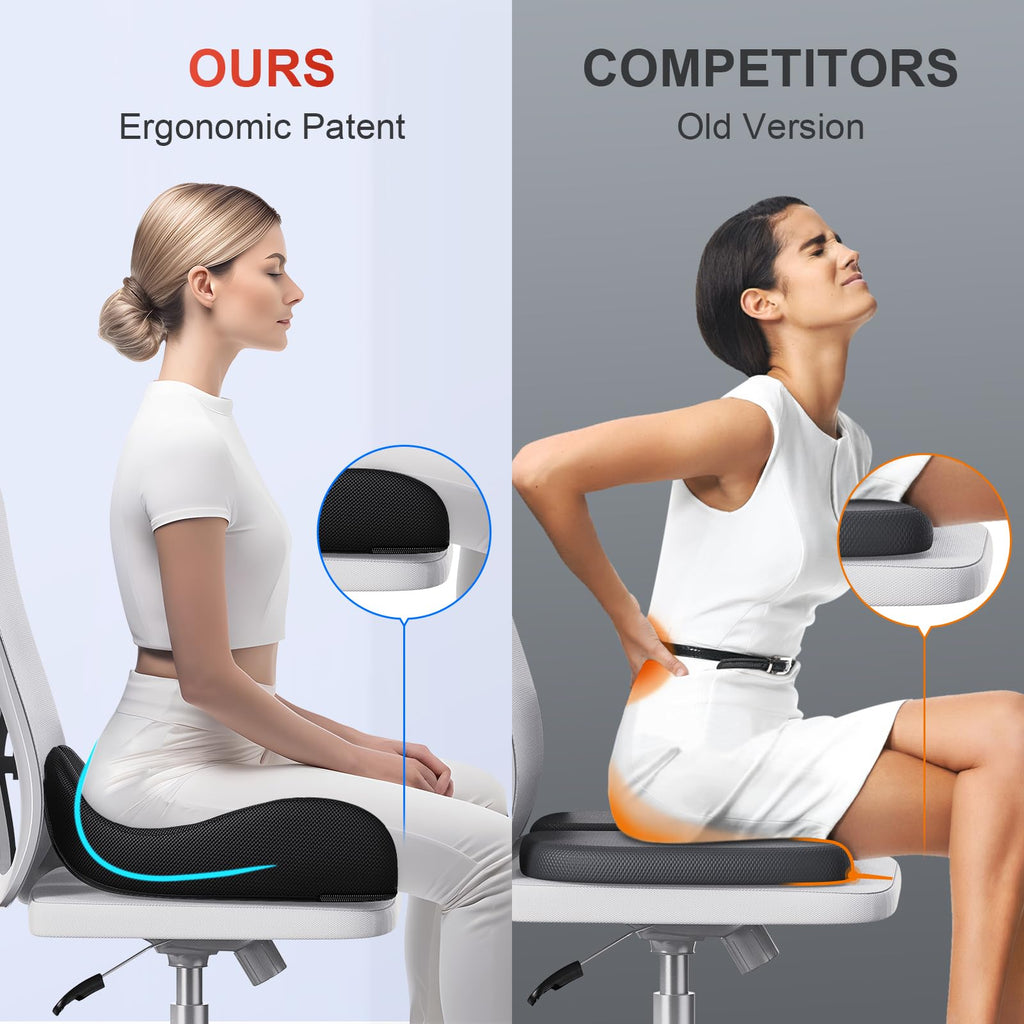 Benazcap with Extra Cover Memory Seat Cushion for Office Chair, Ergonomic Cushions Butt Pillow for Sciatica & Tailbone Pain Relief for Long Sitting for Gaming Chair and Car Seat