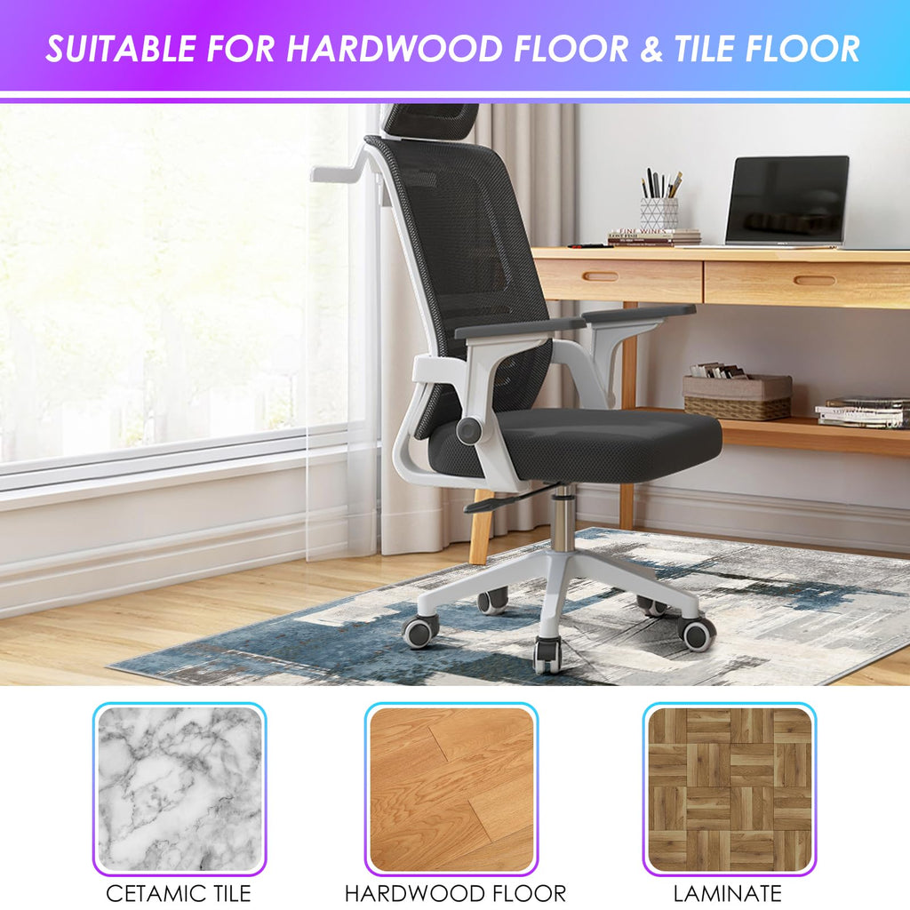 Kuyal Office Chair Mat for Hardwood Floor, 48 x 60 inches Computer Gaming Chair Mat, Low Pile Carpet Desk Chair Mat, Anti-Slip Floor Mats Wood/Tile Protection Mat(48'' x 60'', Modern Blue)
