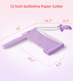 12" Guillotine Paper Cutter with Hidden Ruler, Compact Heavy Duty 12-Sheet Capacity Trimmer for Cardstock, Photos, Scrapbooking, Office, Classroom, Studio (Purple)