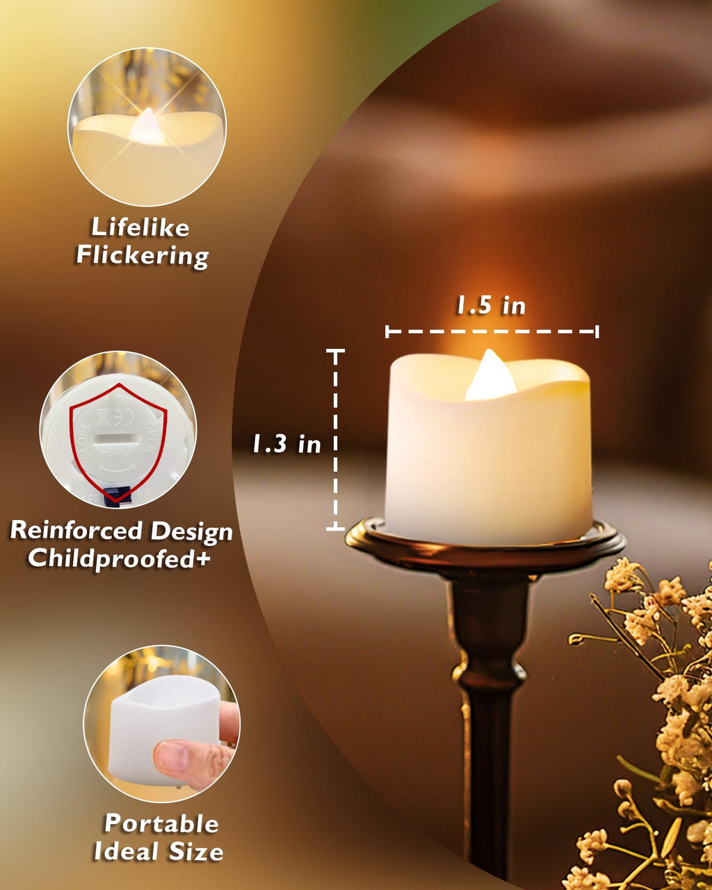 Homemory 48-Pack Novelty Flickering Flameless Tea Lights Candles, 200+Hours Battery Operated, Fake Electric LED Votive Candles, Small Wedding Candles for Table Centerpieces,Proposal,Anniversary