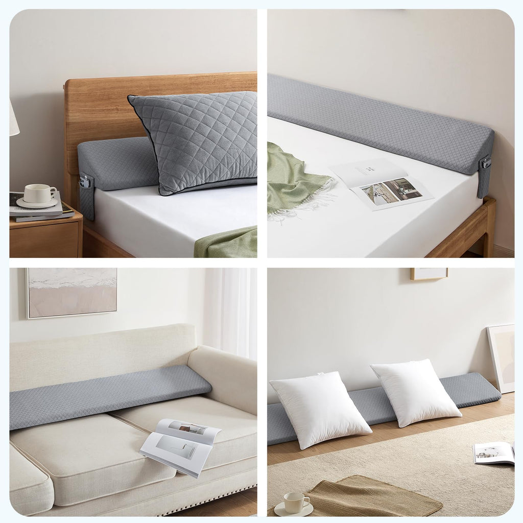 Queen Size（60"x10"x6"） Bed Wedge Pillow for Headboard - Upgraded Bed Gap Filler Queen Between Mattress and Headboard - Triangle Pillow - Grey
