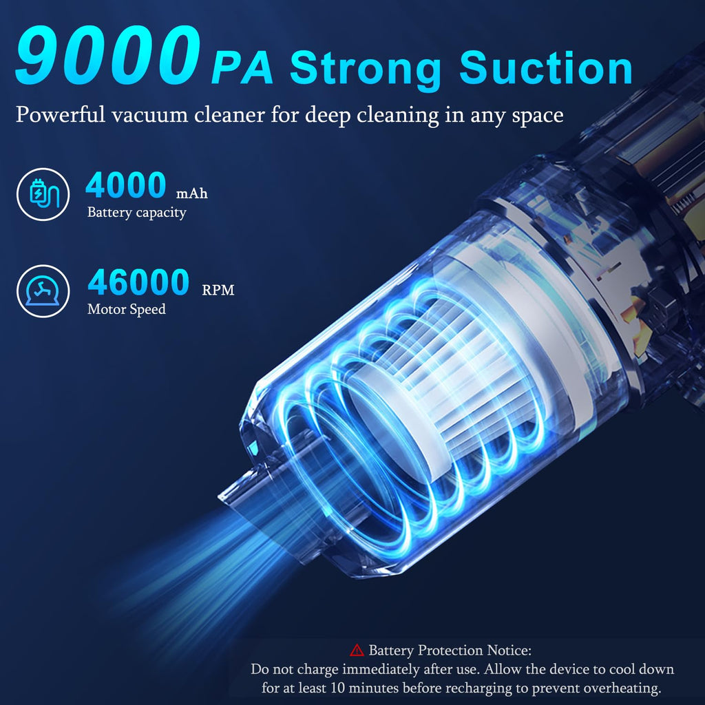 KMM Handheld Car Vacuum Cleaner, 9000Pa Vacuum Cleaner and Air Duster, 120W High Power Hand Held Vacuum with LED Light and Multi-Nozzles for Car, Home, Office, Pet