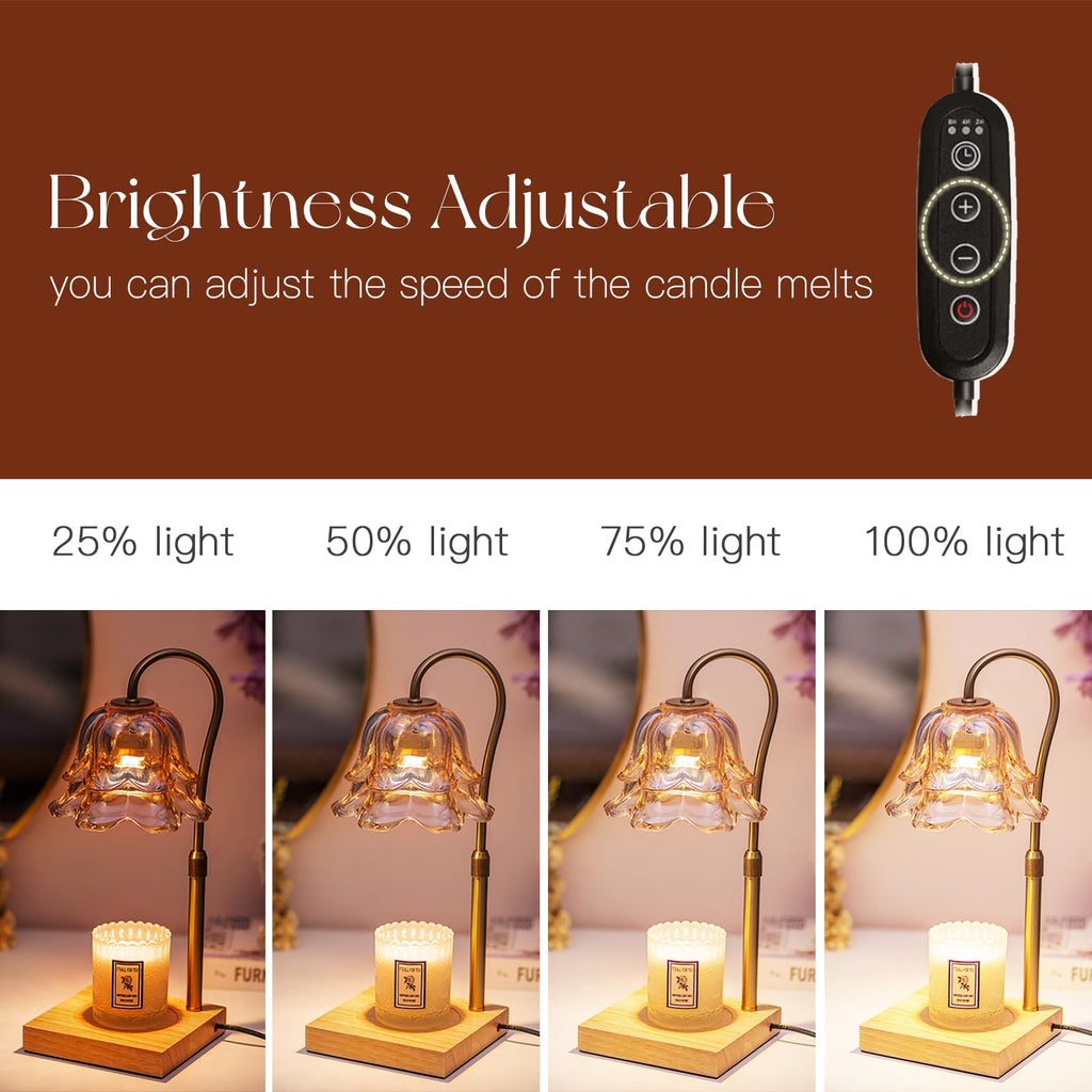 Candeldo Candle Warmer Lamp with Timer: Flower Gold Candle Lamps Height Adjustable Wax Melt Home Decor House Warming Christmas Gift Mom Gift for Women
