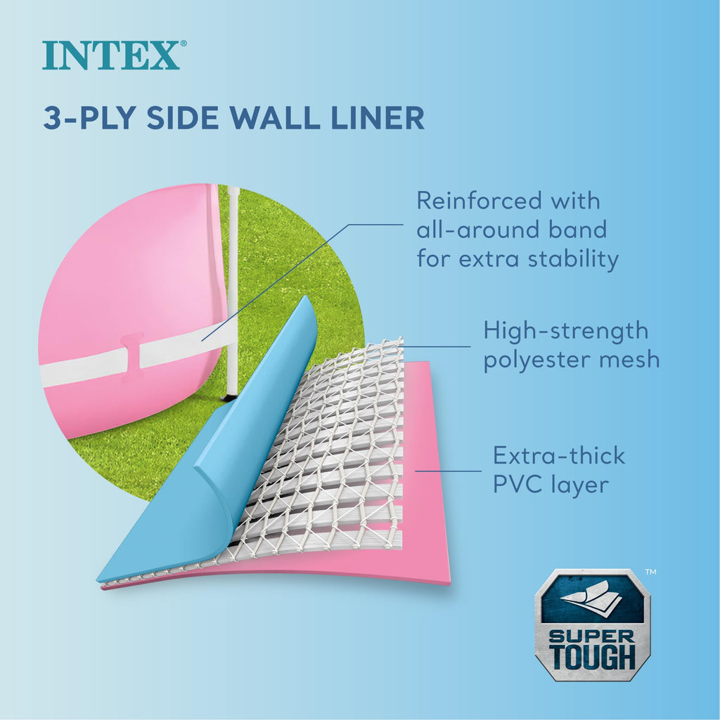 Intex 28290EH 8 Feet by 30 Inches Easy to Assemble Large Round Metal Frame Above Ground Swimming Pool with Dual Suction Outlet Fittings, Pink