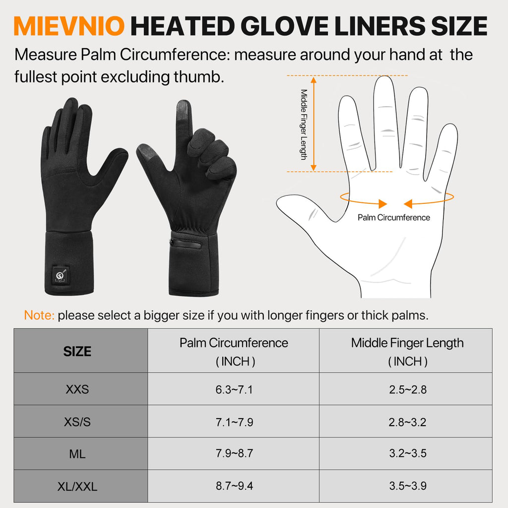 MIEVNIO Heated Glove Liners Rechargeable Gloves - Electric Battery Heated Gloves for Men Women, Upgraded Touchscreen Thin Gloves for Winter Hiking Ski Riding Cycling, Black