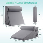 Sasttie Wedge Pillow, 3 Pcs Adjustable Headboard Wedge Pillow, Memory Foam Bed Wedge Pillow for Acid Reflux, Back and Legs Support, Sleeping Wedge Pillow for Adults, Dark Grey